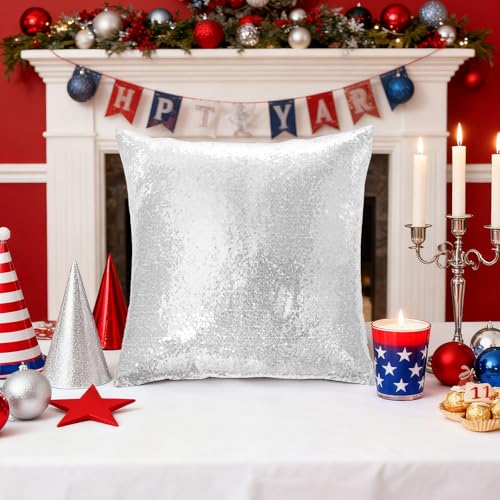 Eternal Beauty Set of 2 Silver Sequin Pillow Covers 20x20