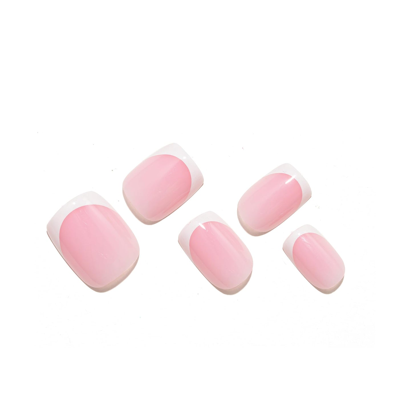GLAMERMAID Classic French Tip Press on Nails Short, Pink Fake Nails Sqaure