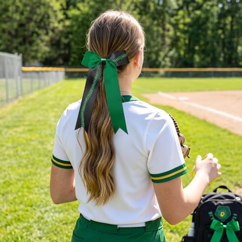 12 Pack Softball Cheer Bows with Glitter Stitching - Girls Sports Hair Accessories