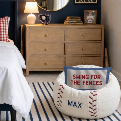 Motivational Baseball Pillow Cover | Vintage Blue Striped 18x18