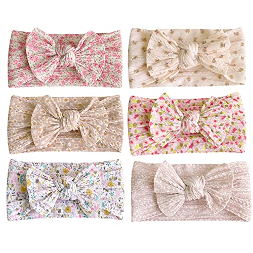 Set of 6 Soft Nylon Baby Girl Headbands with Floral Bows