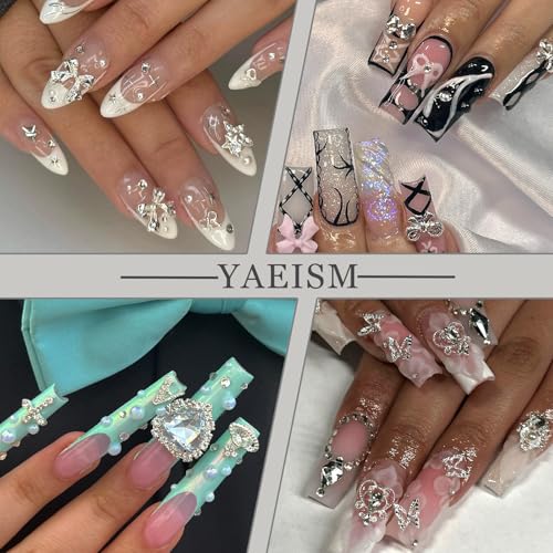 YAEISM Silver Bow Nail Charms Kit 92PCS for Manicure & DIY Nail Art