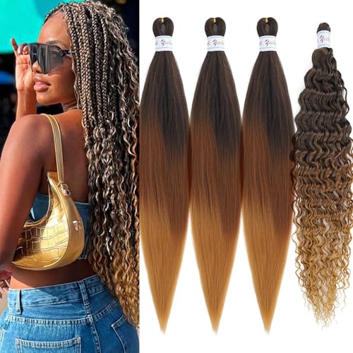 Ombre Pre-Stretched Curly Braiding Hair - 26 Inch Boho Curls (4 Packs)