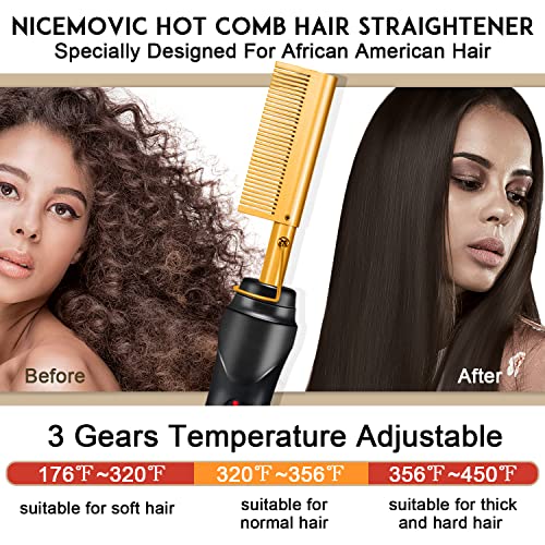 NICEMOVIC Ceramic Heating Hair Straightener Comb - Hot Pressing Brush