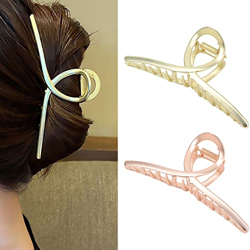 SOVAEER 2-Pack Matte Metal Hair Claw Clips - Gold & Rose Gold