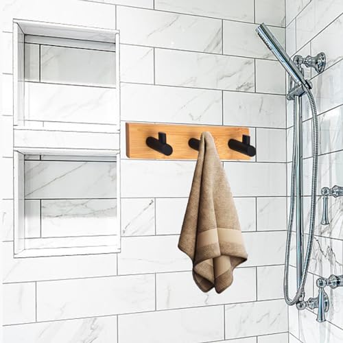 Kingdong Bamboo Wood Key Holder with 3 Hooks - Wall-Mounted Key Organizer for Home