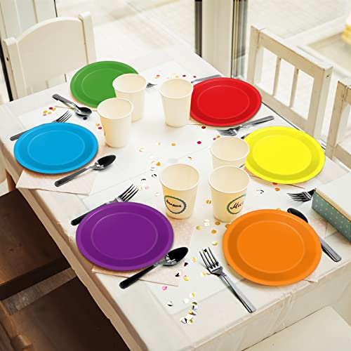Wiooffen 48 Pcs Colorful Disposable Paper Plates - 7in Party Supplies