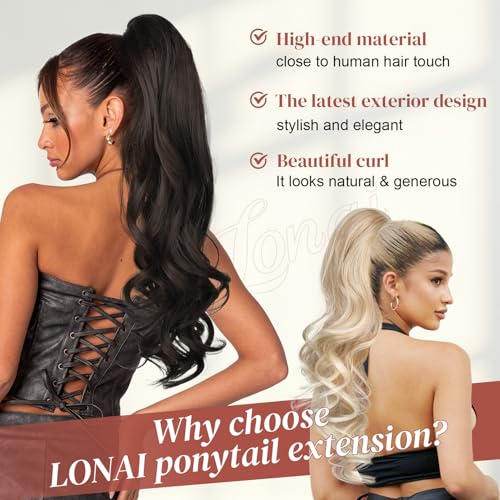 LONAI 24-Inch Curly Wavy Claw Clip Ponytail Extension - Dark Chocolate Brown