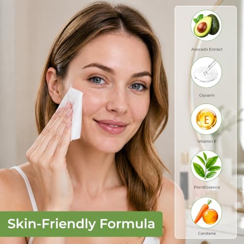 Avocado Makeup Remover Wipes 50 Count - Gentle Facial Cleansing Towelettes for All Skin Types