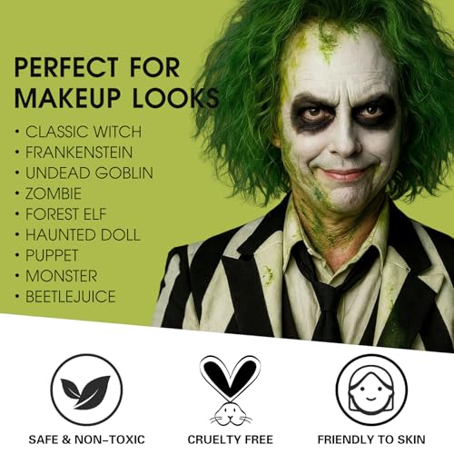 BOBISUKA Light Green & White Face & Body Paint Stick Kit with Black Eyeshadow, Eyeliner & Sponges - Halloween Cosplay Makeup Set