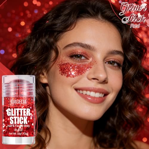 Red Face & Body Glitter Stick - Sparkling Hair & Makeup Glitter 32G