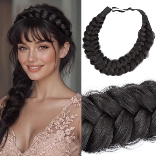 BOBIYA Messy Wide 2 Strands Synthetic Hair Braided Headband Deep Brown