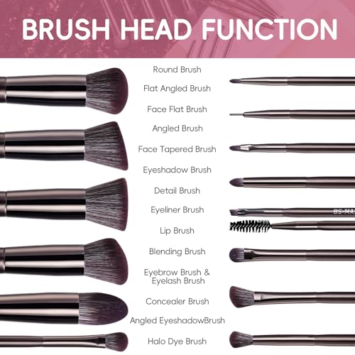 BS-MALL Coffee 14 Pcs Travel Makeup Brush Set with Case