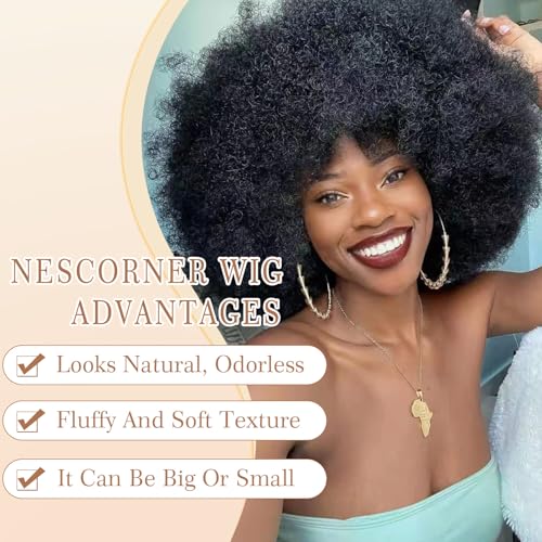 70s Afro Wig for Black Women - Kinky Curly Synthetic Hair (Black)