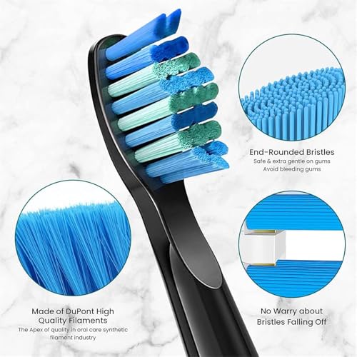 YUNCHI 5 Pack Toothbrush Replacement Heads for Fairywill & Sonic Electric Toothbrushes - Black, Pack of 5
