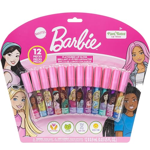 Barbie Lip Gloss Set - 12-Piece Plant-Based Makeup for Girls