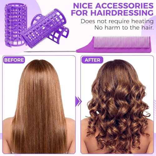 Mindow 13 Pcs No Heat Hair Rollers Set - 1.4 Inch Large Purple Curlers