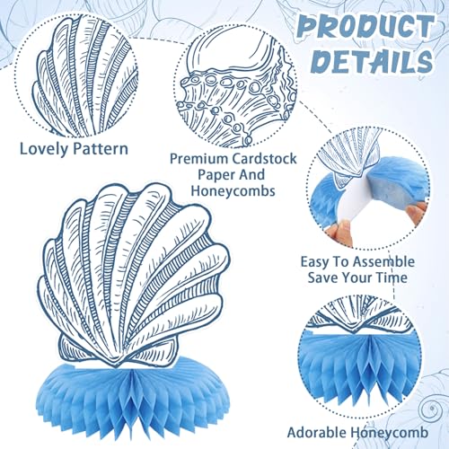 12 Pcs Blue Bow & Seashell Honeycomb Centerpieces for Parties