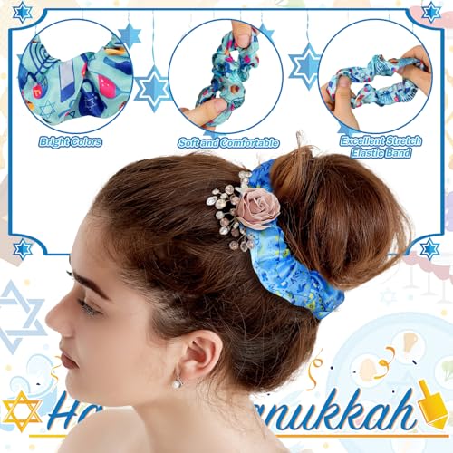 24 Hanukkah Hair Scrunchies - Blue Star of David & Dreidel Designs