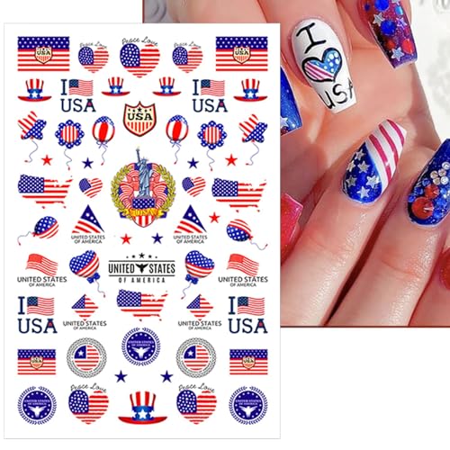 4th of July Nail Stickers - 8 Sheets USA Flag & Star Designs