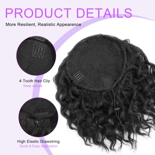8 Inch Short Wavy Curly Drawstring Ponytail Extension - Jet Black Synthetic
