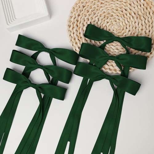 Dark Green Hair Bows Clips Set – 6 Pack Ribbon Bowknot Hair Accessories for Girls & Women