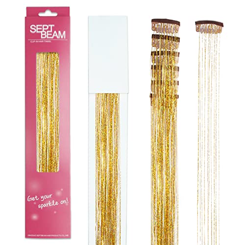 Clip-In Hair Tinsel Extensions Bronze Highlights 20.5in 6pcs - Synthetic Fairy Hair for Party & Cosplay