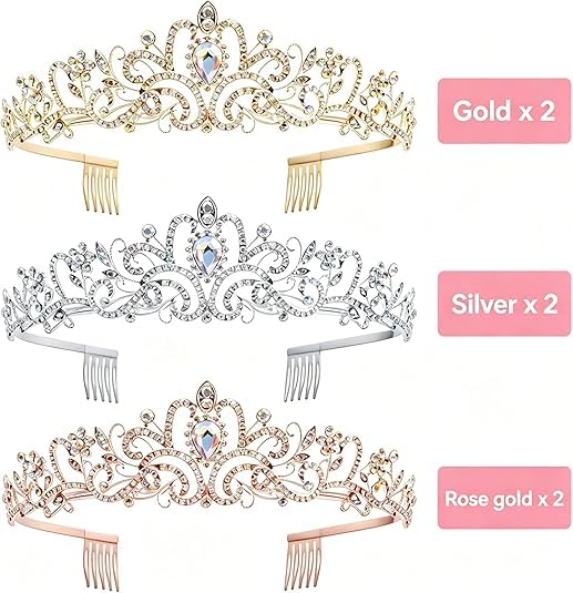 Yopay 6 Pack Gold Crystal Tiara Crowns for Women & Girls
