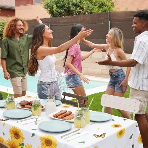 Kochorie Sunflower Tablecloths - Disposable Plastic Covers, 3 Pack, 54x108 Inches