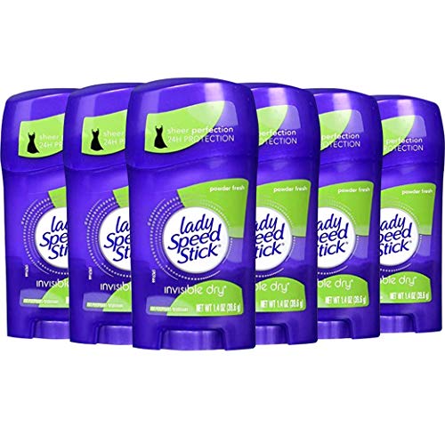 Lady Speed Stick Invisible Dry Deodorant, 24 Hour Powder Fresh, 1.4 oz (6 Pack)