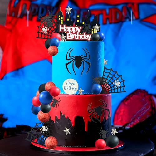 44PCS Spider Cake Decoration Set - Happy Birthday Topper for Boys