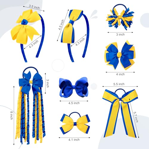 DEEKA 13 PCS Hair Accessories Set - Yellow & Royal Blue Bows & Clips