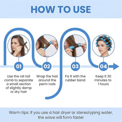 20 Pcs Blue Plastic Perm Rods for Hair Curling - 0.35 Inch