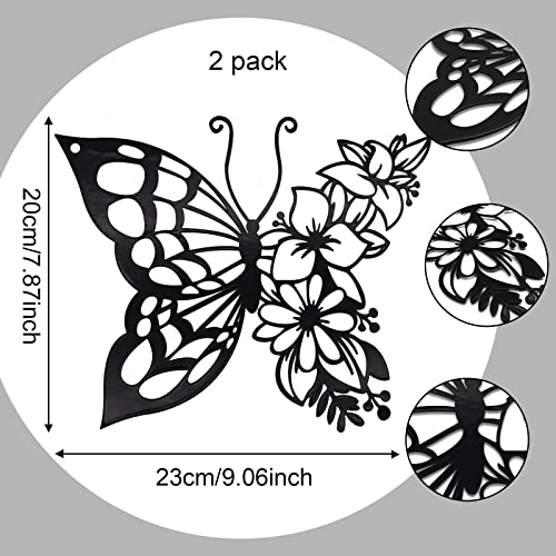 Metal Butterfly Wall Art - 2pcs Boho Floral Home Decor