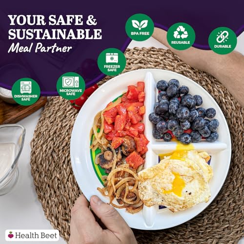 Health Beet Diabetic Portion Control Plate - 10” Sectioned Meal Plate for Balanced Eating