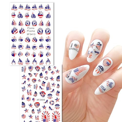 4th of July Nail Stickers Set - Patriotic American Flag Designs