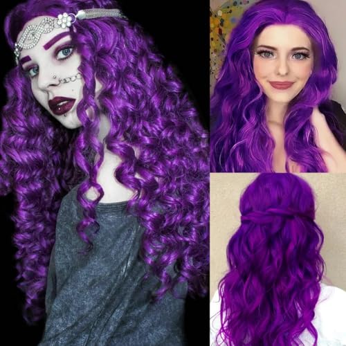 Siudus Purple Wavy Long Wigs for Women - Curly Middle Part Cosplay Hair