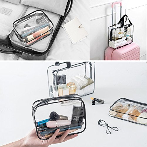 APREUTY 6 Pack Clear TSA Approved Makeup & Toiletry Bags Set - Black, Large, Medium, Small