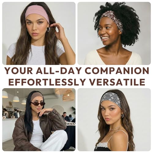 Aranya Boho Floral Headbands, 5-Pack Jacquard Embroidered Hair Accessories for Women