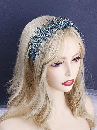 Light Blue Rhinestone Headband for Bride - Luxurious Hair Accessory
