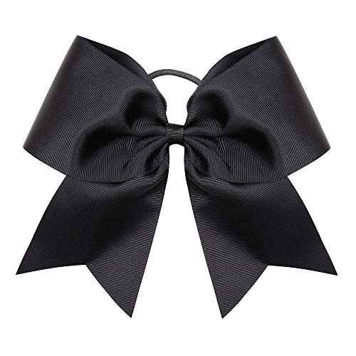 Caenagrion Large Black Cheer Hair Bows with Ponytail Holders - 8 Inch, 18 Pack