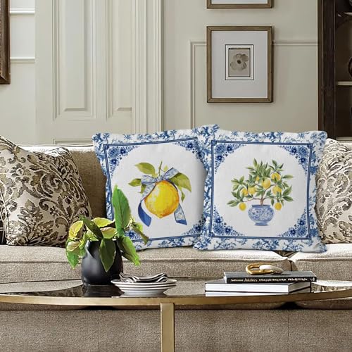 Sun Bird Lemon Chinoiserie Pillow Covers, 18x18 Set of 2