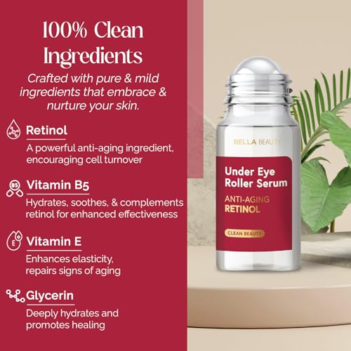 Retinol Under Eye Serum with Cooling Roller – Firming & Puffiness Reduction – Vegan & Dermatologist Tested – 1.69 Fl Oz