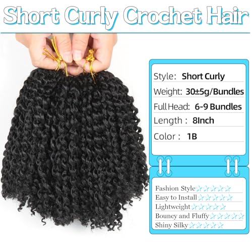 8 Inch Passion Twist Hair - 3 Bundles Kinky Curly Crochet Hair for Black Women (1B#)