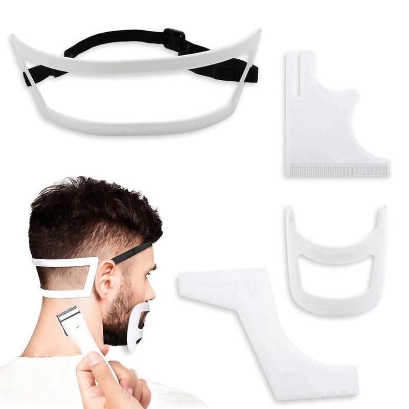 4 Pcs Men's Beard Trimming Tool Reusable Hairline Shaping Tool, Goatee Groomer Portable Plastic Template Set for Hair and Beard (White)