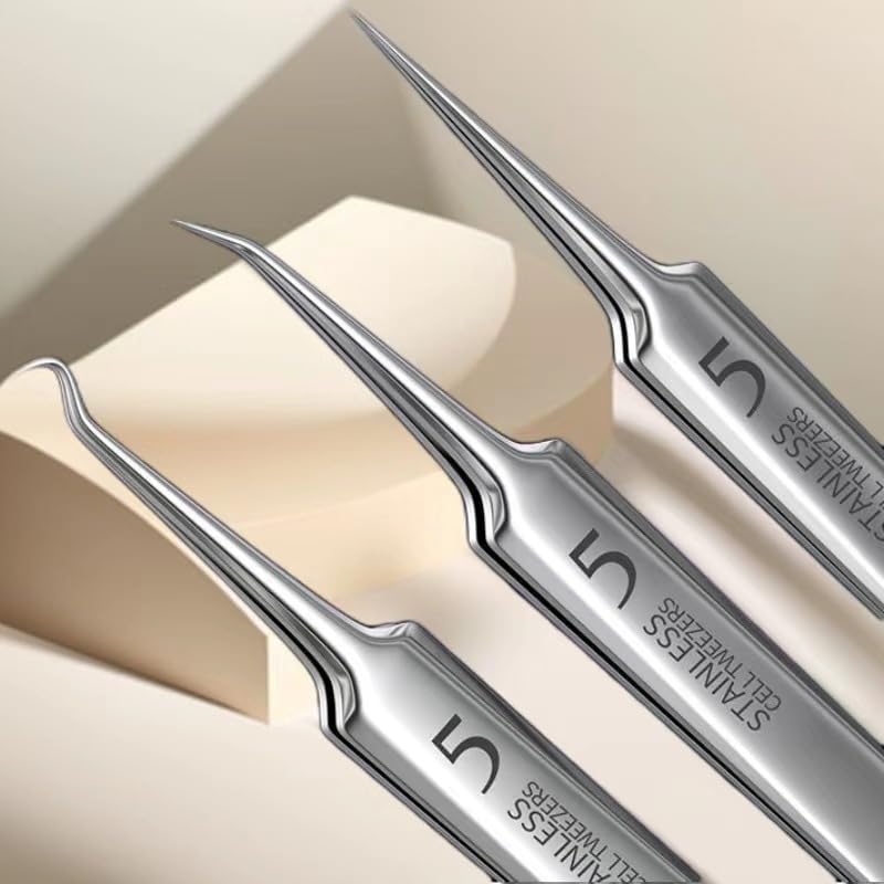 Blackhead Tweezers Set - Precision Stainless Steel Acne Removal Kit | 3-Piece Tool for Pimples & Ingrown Hairs