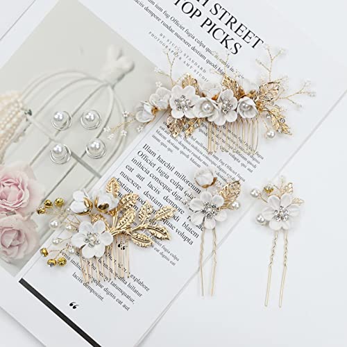 20 Pack White Flower Hair Combs & Pearl Hair Pins Bridal Accessories