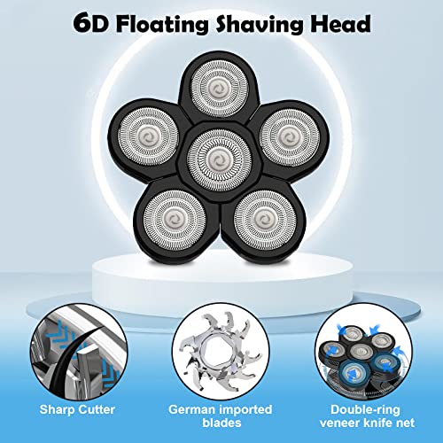 6D Electric Shaver Replacement Heads - 6-Blade Rotary Head Attachment