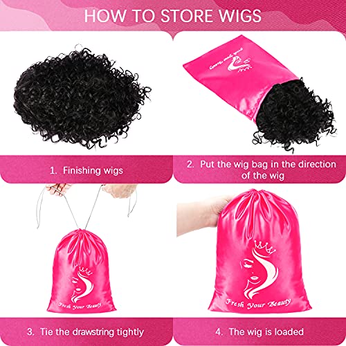 6 Pcs Satin Wig Storage Bags with Drawstring - Black & Pink Variations Included