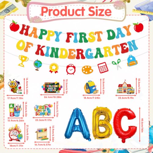 Happy First Day of Kindergarten Decoration Set - 14 Pcs Banner & Balloons